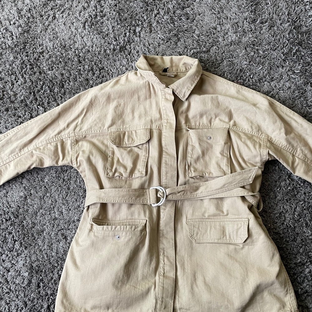 H&M new large belted jacket kaki brown